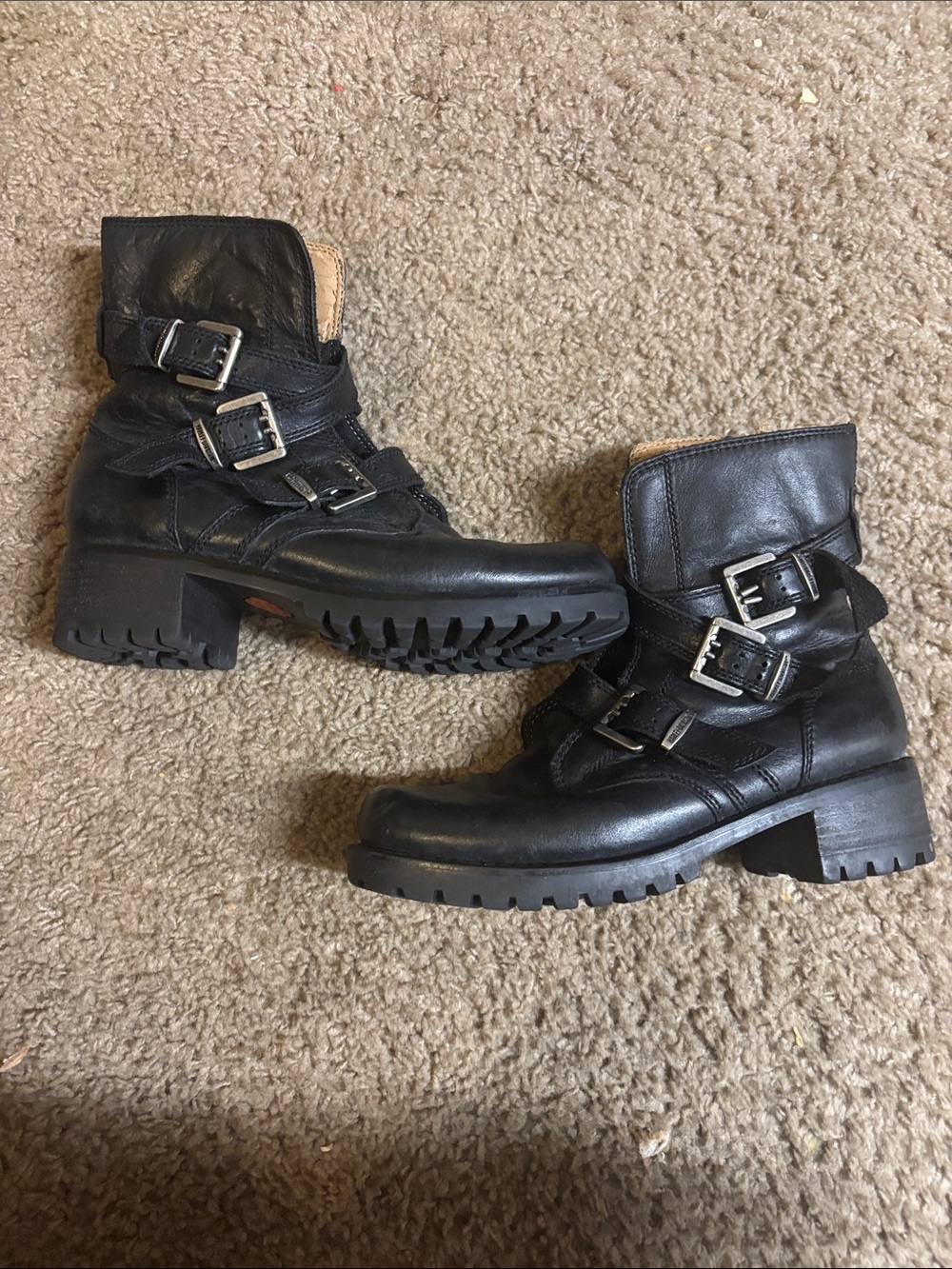 Harley Davidson Triple Buckle Black Leather Boots women's 7